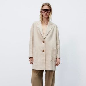 Zara Houndstooth Plush Coat NWT XS